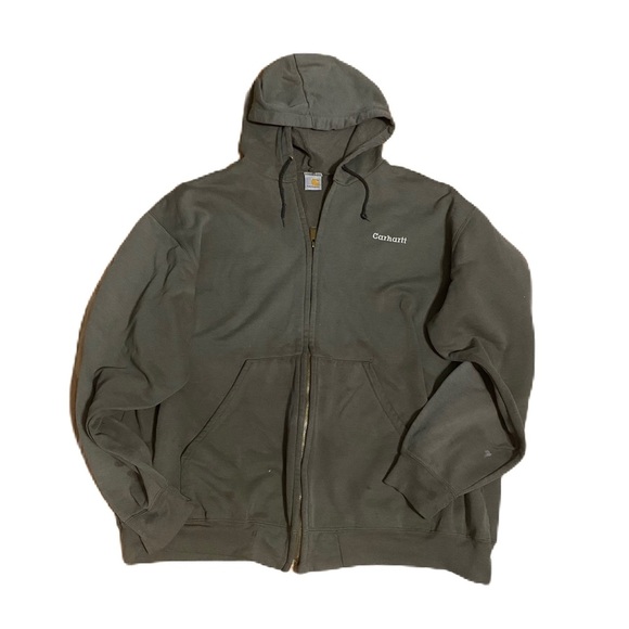 Vintage Carhartt Men's Olive Green Hooded Jacket Sweatshirt 2X - Picture 1 of 7